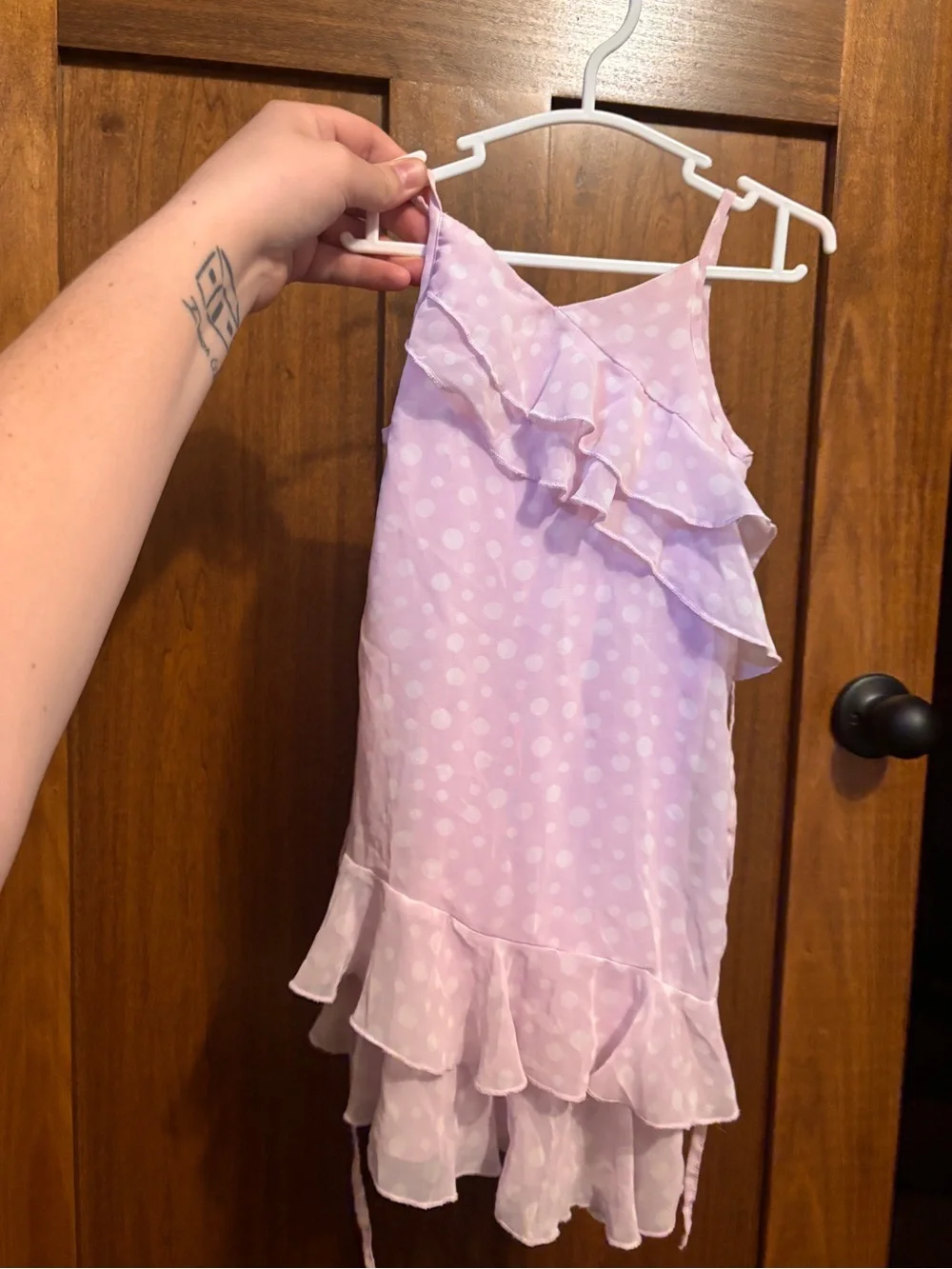 Cherokee Girls Lavender Polka Dot Ruffle Chiffon Dress Size 18 Months
